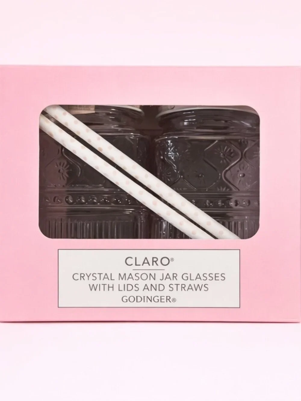 NWT Gorgeous Claro 16 oz Pink Mason‎ Jars w/ Floral Lid and Polka Dot Straw